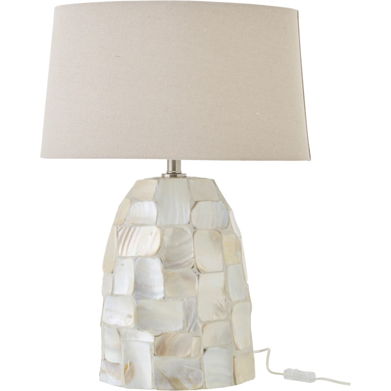 Grande Lampe à poser bord de mer H 67 cm Coquillage Blanc Effet nacré Lin Beige Métal Doré Nacrisa 