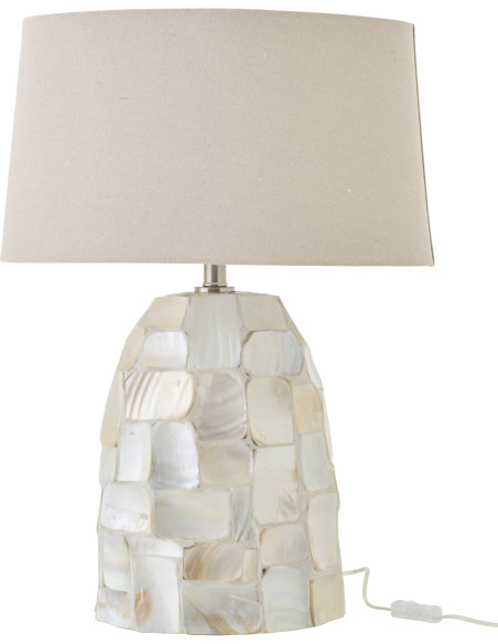 Grande Lampe à poser bord de mer H 67 cm Coquillage Blanc Effet nacré Lin Beige Métal Doré Nacrisa 