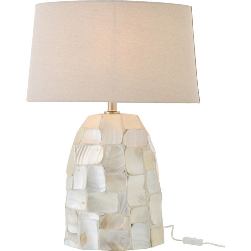 Grande Lampe à poser bord de mer H 67 cm Coquillage Blanc Effet nacré Lin Beige Métal Doré Nacrisa 