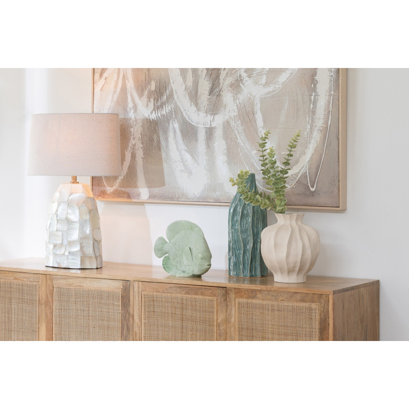 Grande Lampe à poser bord de mer H 67 cm Coquillage Blanc Effet nacré Lin Beige Métal Doré Nacrisa 