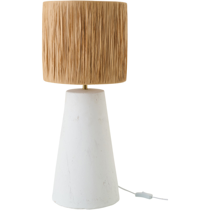Grande Lampe à poser bohème chic H 65 cm Céramique Blanc Rotin synthétique Naturel Tressé Bohelia 