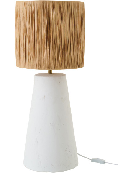 Grande Lampe à poser bohème chic H 65 cm Céramique Blanc Rotin synthétique Naturel Tressé Bohelia 