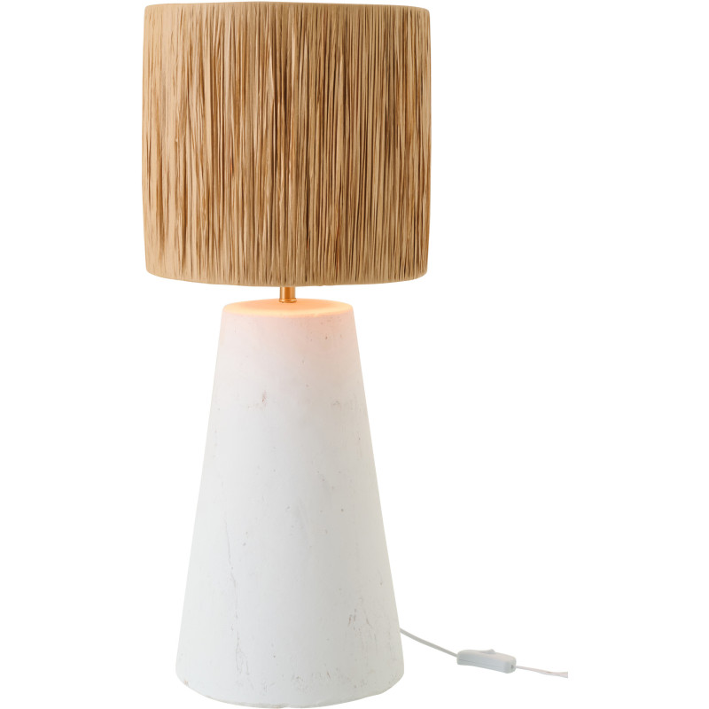 Grande Lampe à poser bohème chic H 65 cm Céramique Blanc Rotin synthétique Naturel Tressé Bohelia 