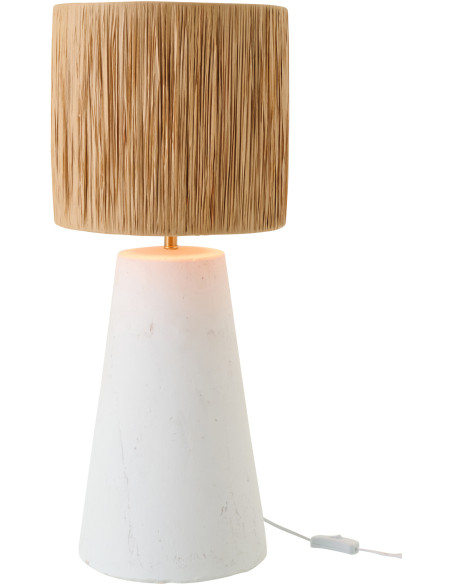 Grande Lampe à poser bohème chic H 65 cm Céramique Blanc Rotin synthétique Naturel Tressé Bohelia 
