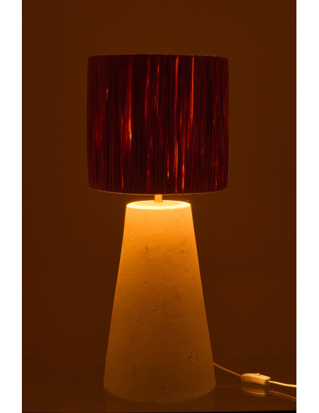Grande Lampe à poser bohème chic H 65 cm Céramique Blanc Rotin synthétique Naturel Tressé Bohelia 