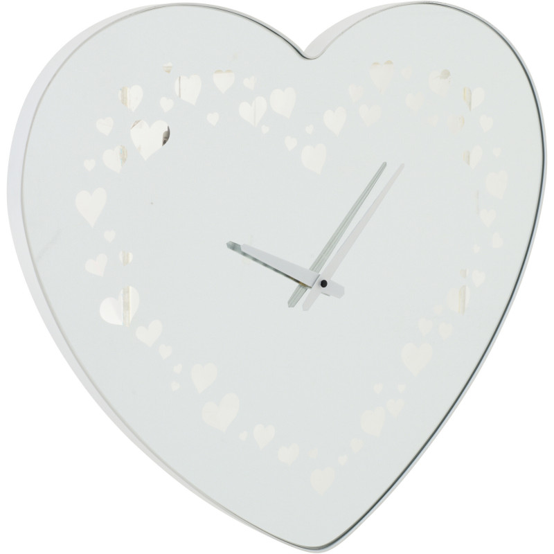 Grande Horloge murale design Coeur H 60 cm Verre Métal Blanc Lovelina 