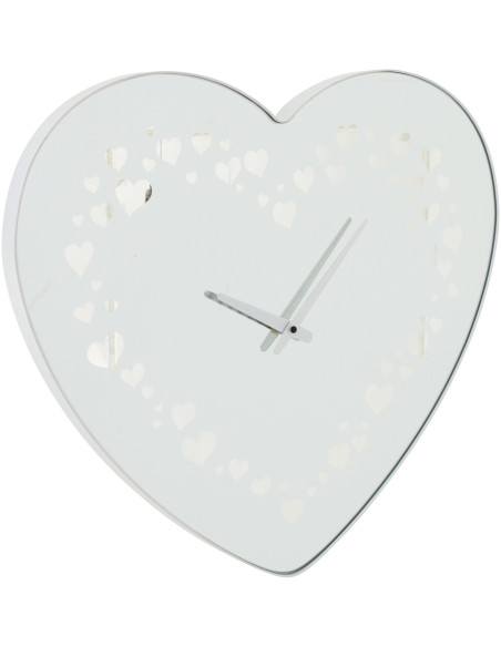 Grande Horloge murale design Coeur H 60 cm Verre Métal Blanc Lovelina 