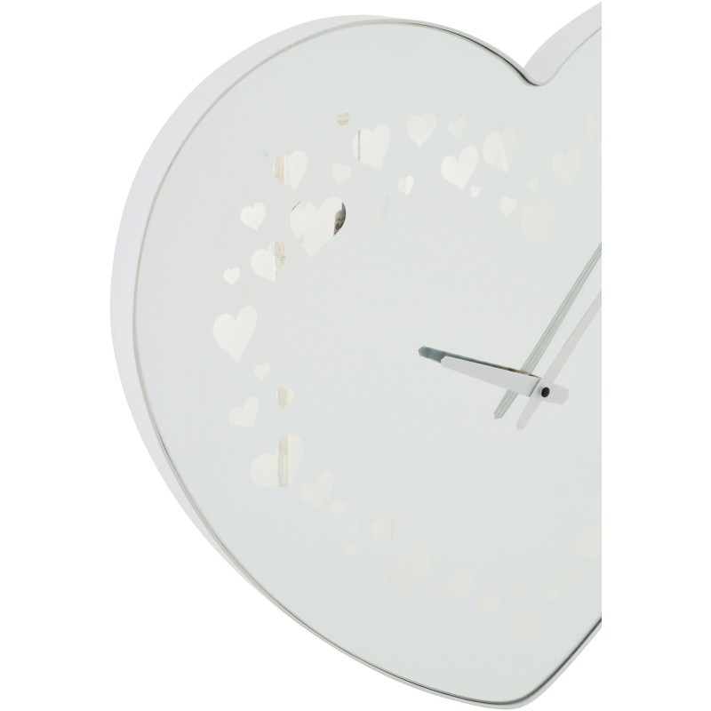 Grande Horloge murale design Coeur H 60 cm Verre Métal Blanc Lovelina 