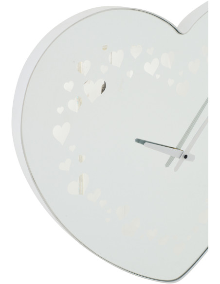 Grande Horloge murale design Coeur H 60 cm Verre Métal Blanc Lovelina 
