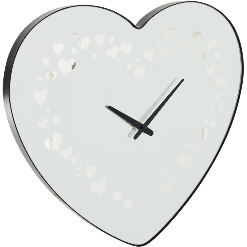 Grande Horloge murale design Coeur H 60 cm Verre Blanc Métal Noir Lovelina 
