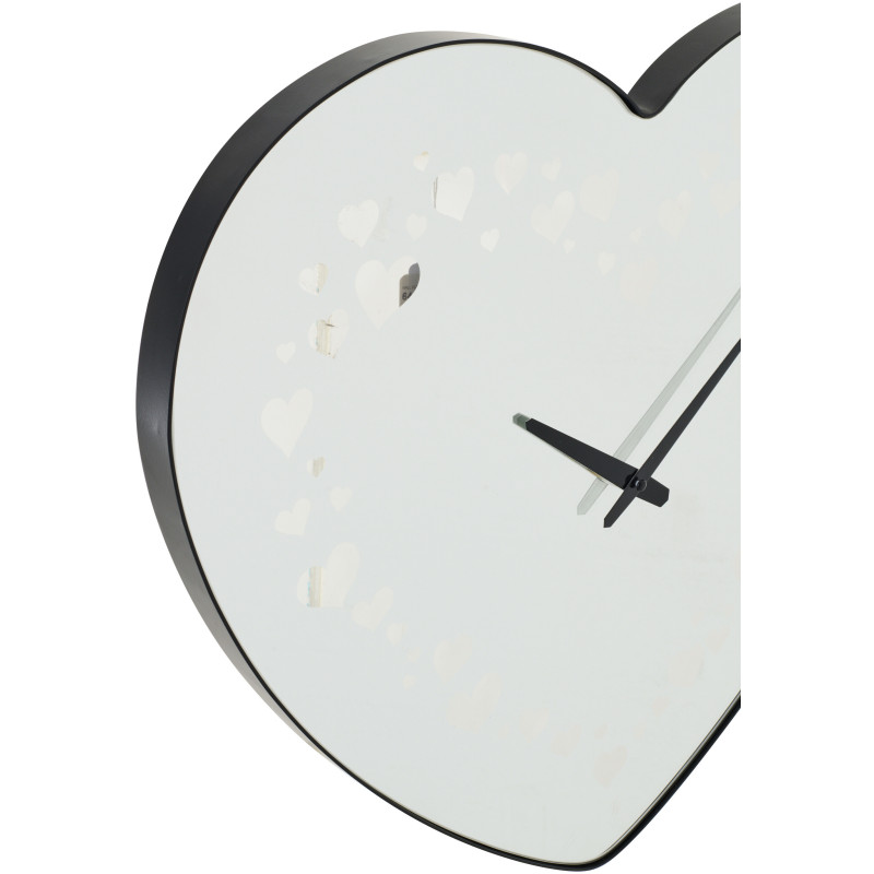 Grande Horloge murale design Coeur H 60 cm Verre Blanc Métal Noir Lovelina 