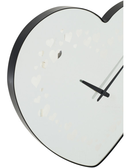 Grande Horloge murale design Coeur H 60 cm Verre Blanc Métal Noir Lovelina 