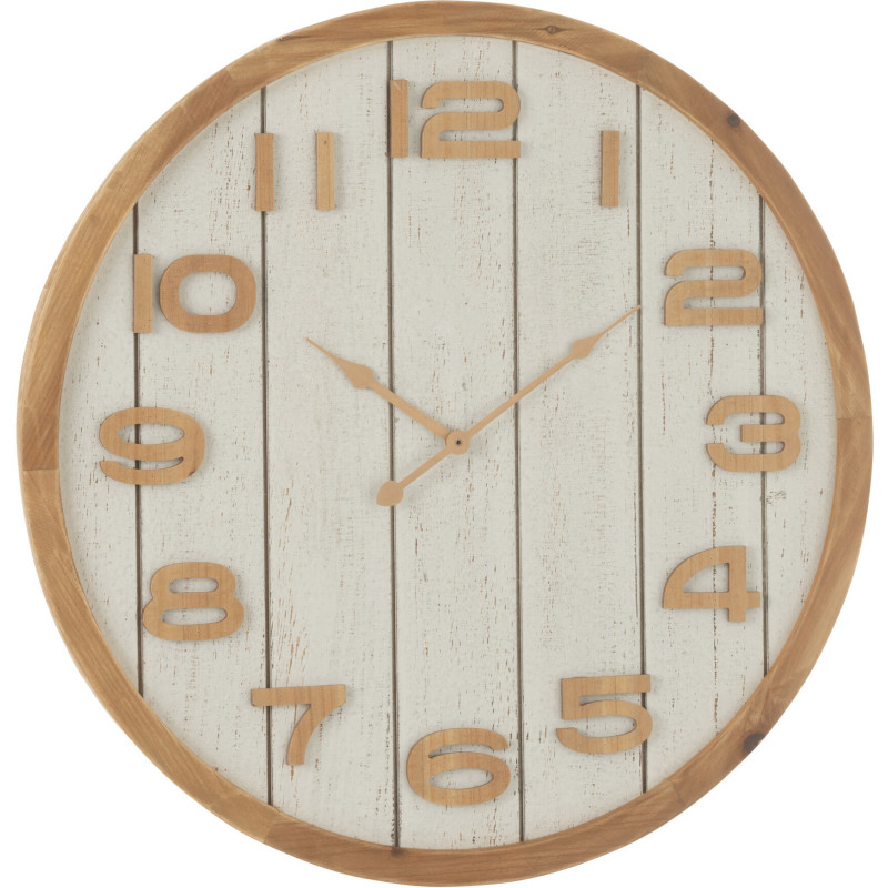 Grande Horloge murale bord de mer Ronde 60 cm Bois Bois MDF Naturel Blanc Casania 