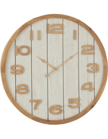 Grande Horloge murale bord de mer Ronde 60 cm Bois Bois MDF Naturel Blanc Casania 