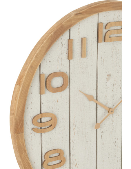 Grande Horloge murale bord de mer Ronde 60 cm Bois Bois MDF Naturel Blanc Casania 