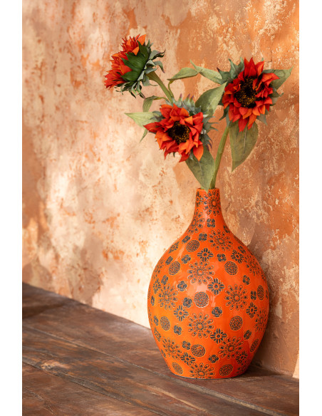 Grande Fleur artificielle réaliste Tournesol H 70 cm Tissu Terracotta Vert 