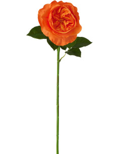 Grande Fleur artificielle réaliste Rose H 68 cm Tissu Orange foncé Vert 