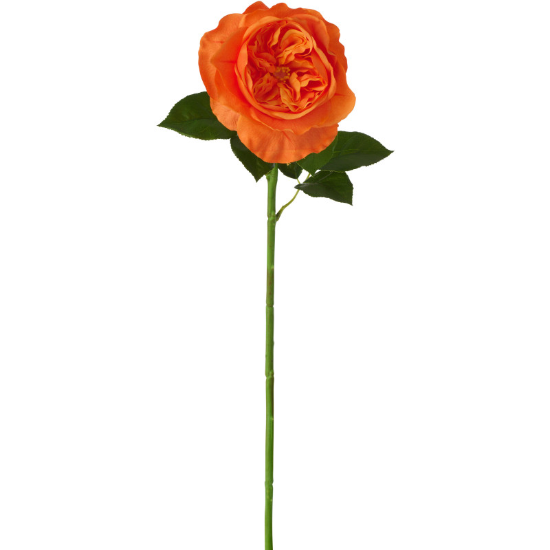 Grande Fleur artificielle réaliste Rose H 68 cm Tissu Orange foncé Vert 