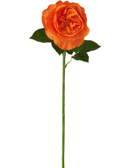 Grande Fleur artificielle réaliste Rose H 68 cm Tissu Orange foncé Vert 