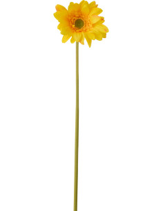Grande Fleur artificielle réaliste Gerbera H 65 cm Tissu Jaune Vert 