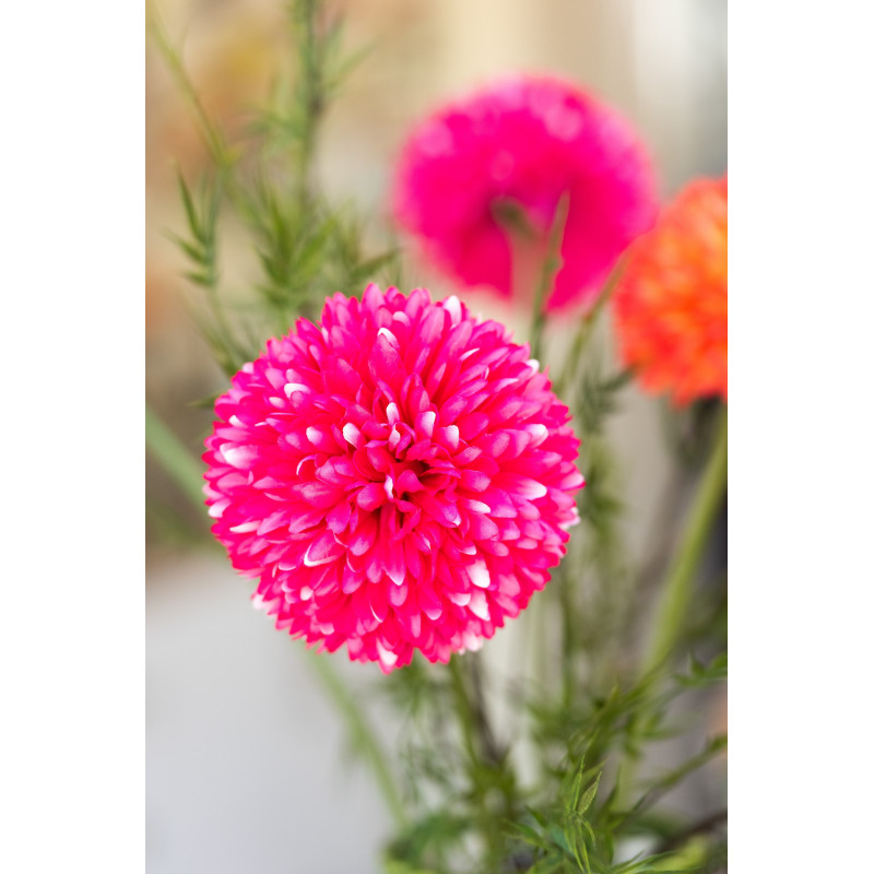 Grande Fleur artificielle réaliste Chrysanthème H 78 cm Tissu Rose Plastique Vert 