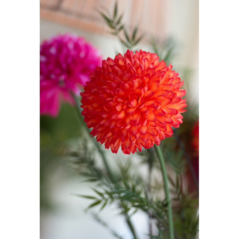 Grande Fleur artificielle réaliste Chrysanthème H 78 cm Tissu Orange Plastique Vert 