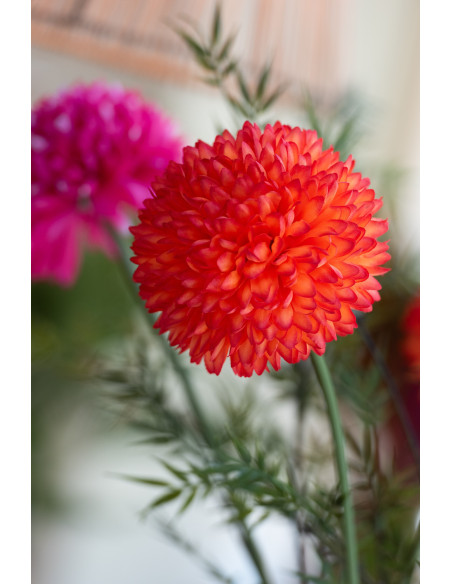 Grande Fleur artificielle réaliste Chrysanthème H 78 cm Tissu Orange Plastique Vert 