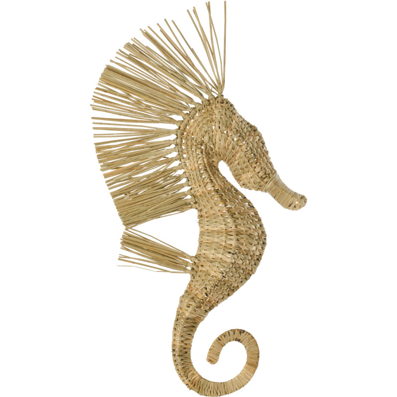 Grande Décoration murale bord de mer Hippocampe H 66 cm Herbe Naturel Tressé Abyssino 