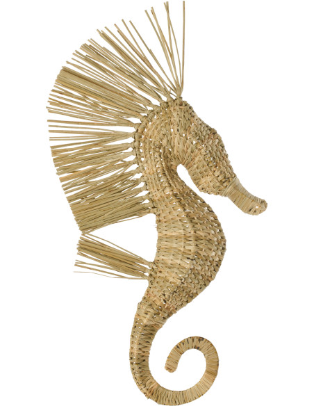 Grande Décoration murale bord de mer Hippocampe H 66 cm Herbe Naturel Tressé Abyssino 
