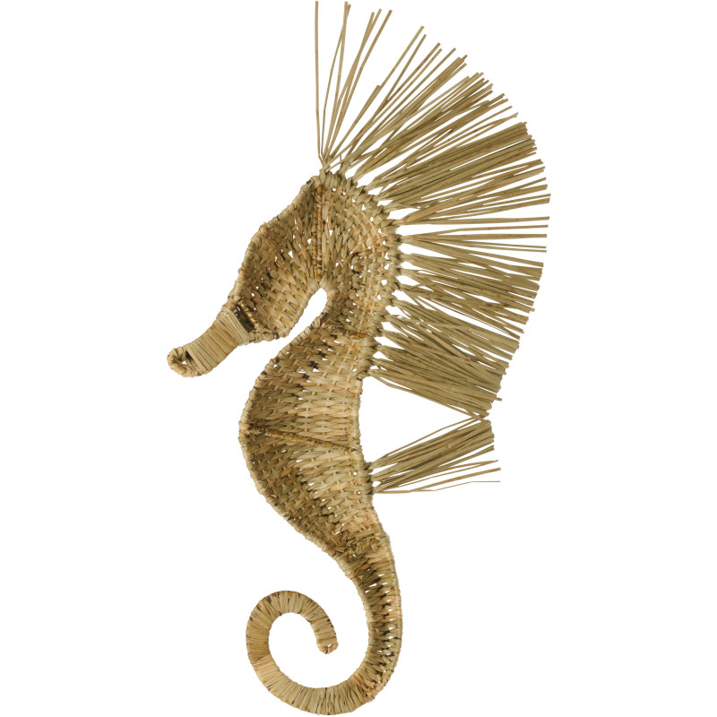 Grande Décoration murale bord de mer Hippocampe H 66 cm Herbe Naturel Tressé Abyssino 
