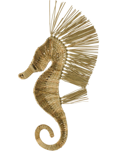 Grande Décoration murale bord de mer Hippocampe H 66 cm Herbe Naturel Tressé Abyssino 