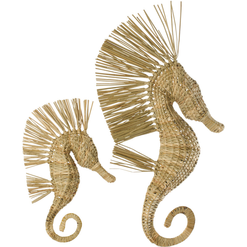 Grande Décoration murale bord de mer Hippocampe H 66 cm Herbe Naturel Tressé Abyssino 