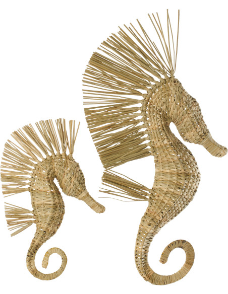 Grande Décoration murale bord de mer Hippocampe H 66 cm Herbe Naturel Tressé Abyssino 