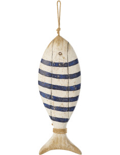 Grande Décoration à suspendre Poisson H 52 cm Bois de paulownia Naturel Bleu foncé Blanc Nautina 