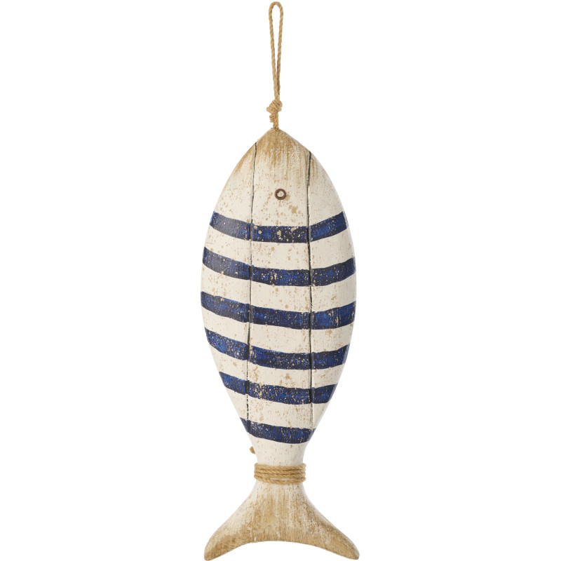 Grande Décoration à suspendre Poisson H 52 cm Bois de paulownia Naturel Bleu foncé Blanc Nautina 