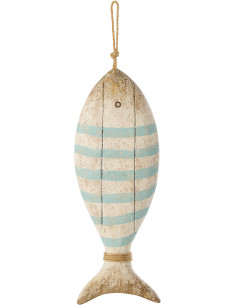 Grande Décoration à suspendre Poisson H 52 cm Bois de paulownia Bleu clair Blanc Naturel Nautina 