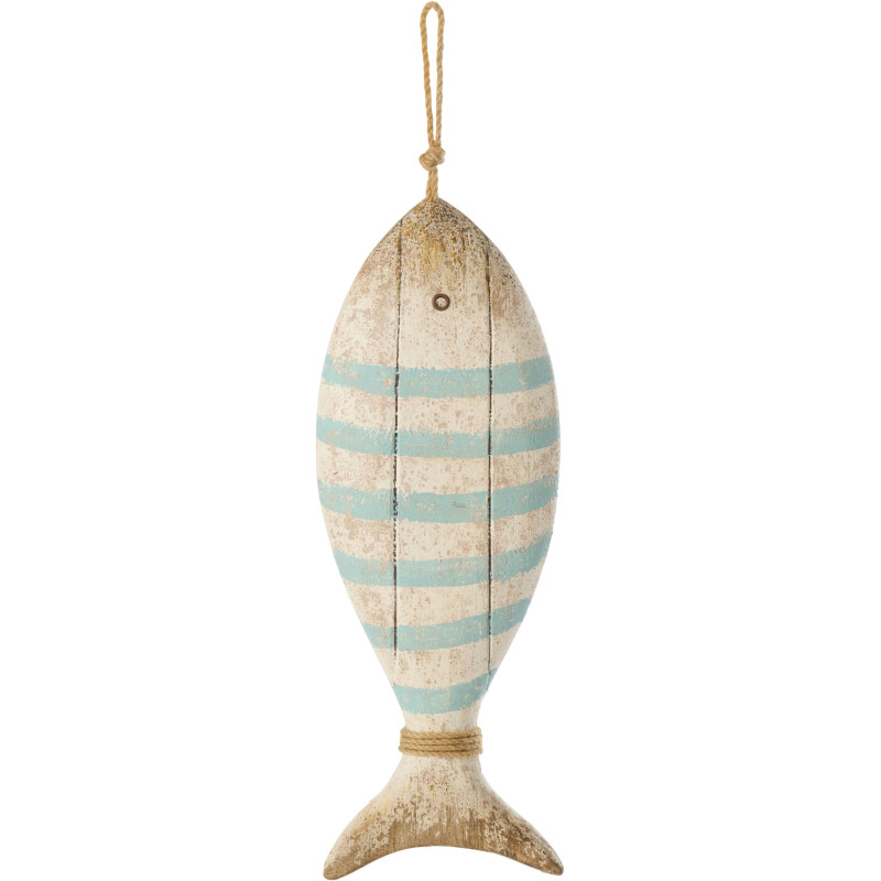 Grande Décoration à suspendre Poisson H 52 cm Bois de paulownia Bleu clair Blanc Naturel Nautina 