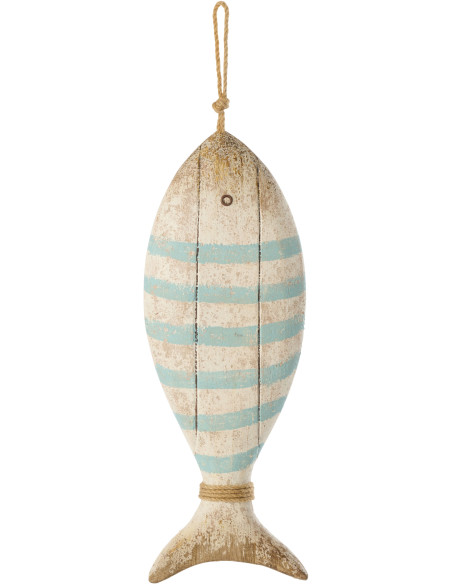 Grande Décoration à suspendre Poisson H 52 cm Bois de paulownia Bleu clair Blanc Naturel Nautina 
