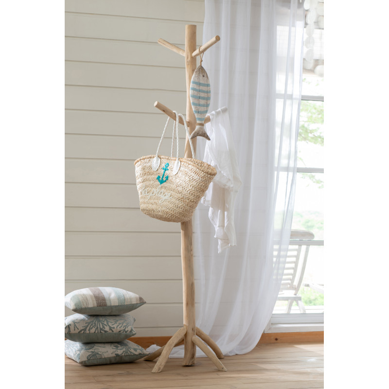 Grande Décoration à suspendre Poisson H 52 cm Bois de paulownia Bleu clair Blanc Naturel Nautina 