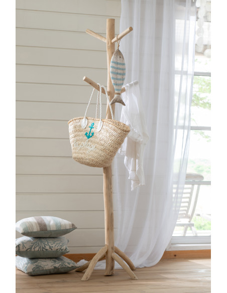 Grande Décoration à suspendre Poisson H 52 cm Bois de paulownia Bleu clair Blanc Naturel Nautina 