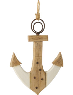 Grande Décoration à suspendre bord de mer Ancre 40 cm Bois de paulownia Naturel Blanc Nautina 