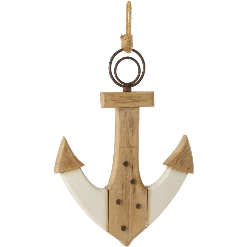 Grande Décoration à suspendre bord de mer Ancre 40 cm Bois de paulownia Naturel Blanc Nautina 
