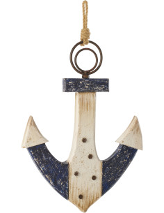 Grande Décoration à suspendre bord de mer Ancre 40 cm Bois de paulownia Bleu foncé Blanc Nautina 