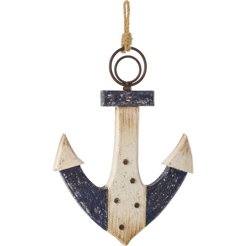 Grande Décoration à suspendre bord de mer Ancre 40 cm Bois de paulownia Bleu foncé Blanc Nautina 