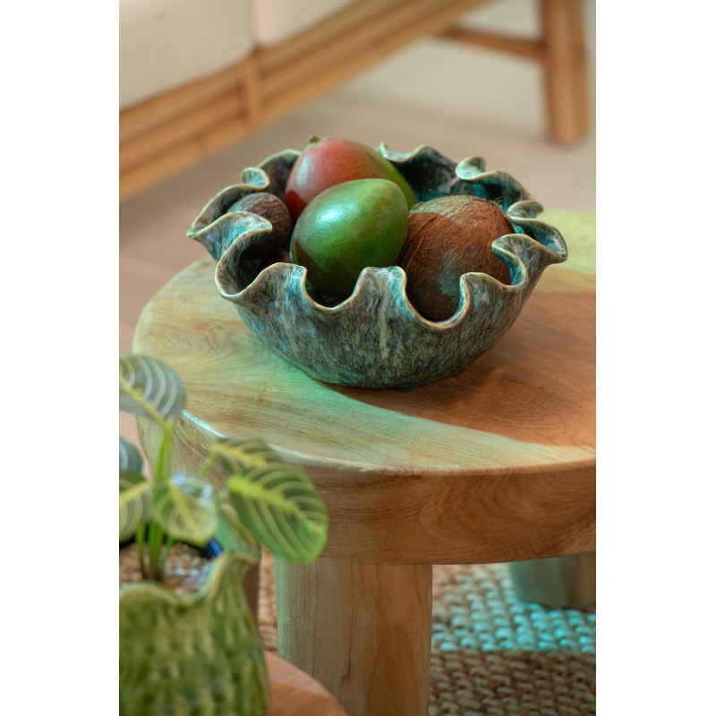 Grande Coupe déco irrégulier rustique chic 33 cm Argile Bleu Ronny 