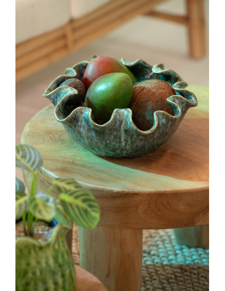 Grande Coupe déco irrégulier rustique chic 33 cm Argile Bleu Ronny 