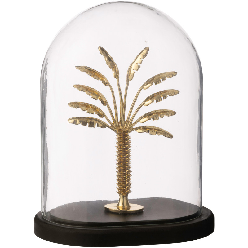Grande Cloche déco exotique chic Palmier H 28 cm Verre Transparent Résine Doré Evasa 