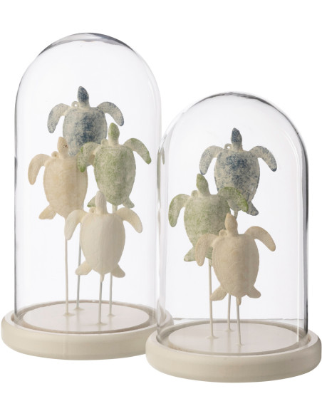Grande Cloche déco bord de mer Tortues H 26 cm Verre Transparent Résine Turtua 