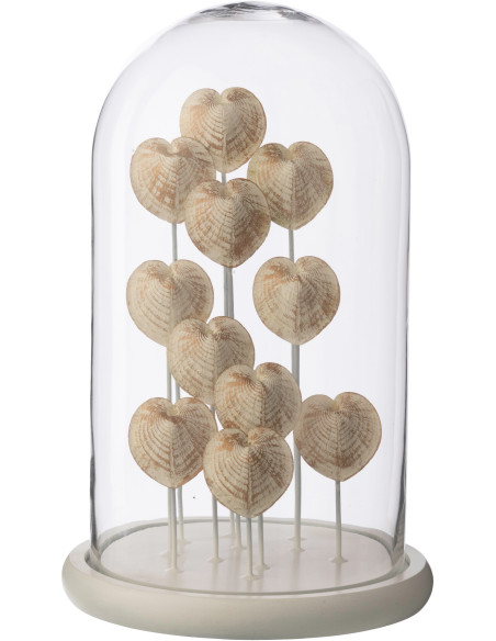 Grande Cloche déco bord de mer Coquillages H 38 cm Verre Transparent Résine Beige Playana 