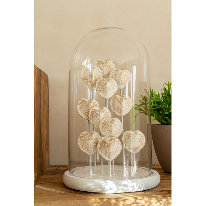 Grande Cloche déco bord de mer Coquillages H 38 cm Verre Transparent Résine Beige Playana 
